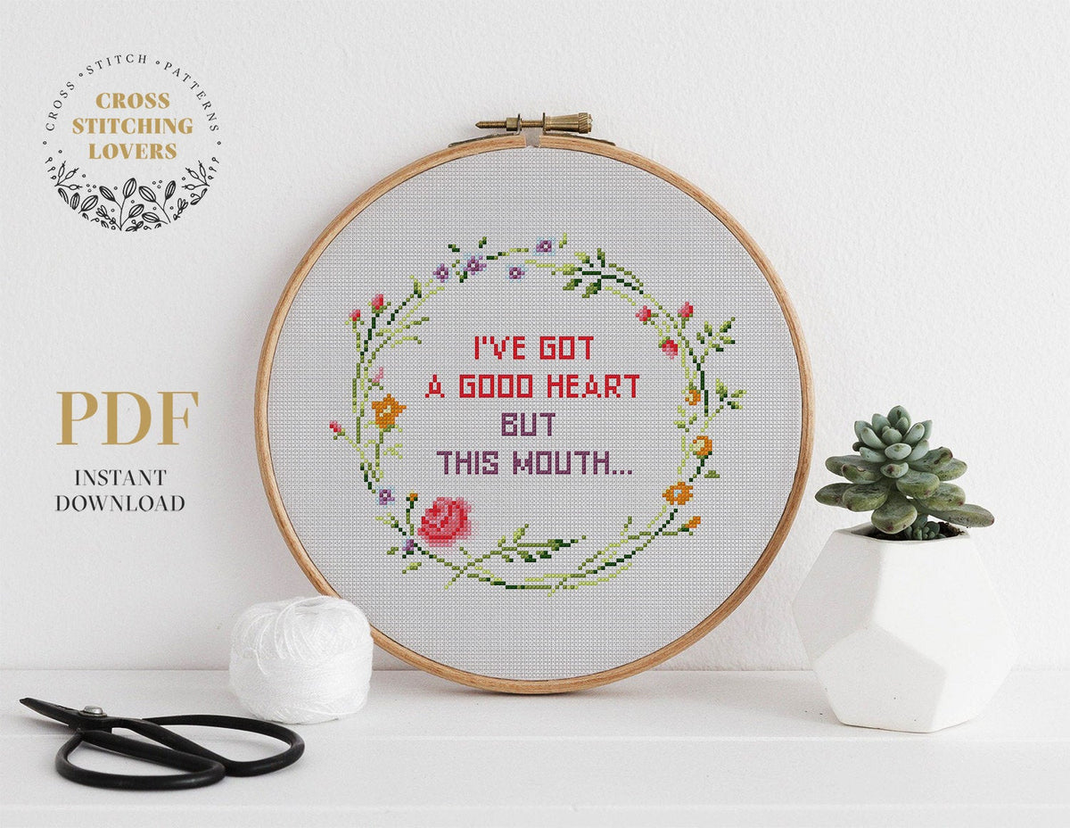 marryページ★同梱2点(差額) I've got a good heart but this mouth - Cross stitch pattern