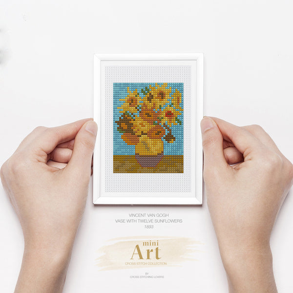 Vase with Twelve Sunflowers by Vincent van Gogh - Mini Cross stitch ART