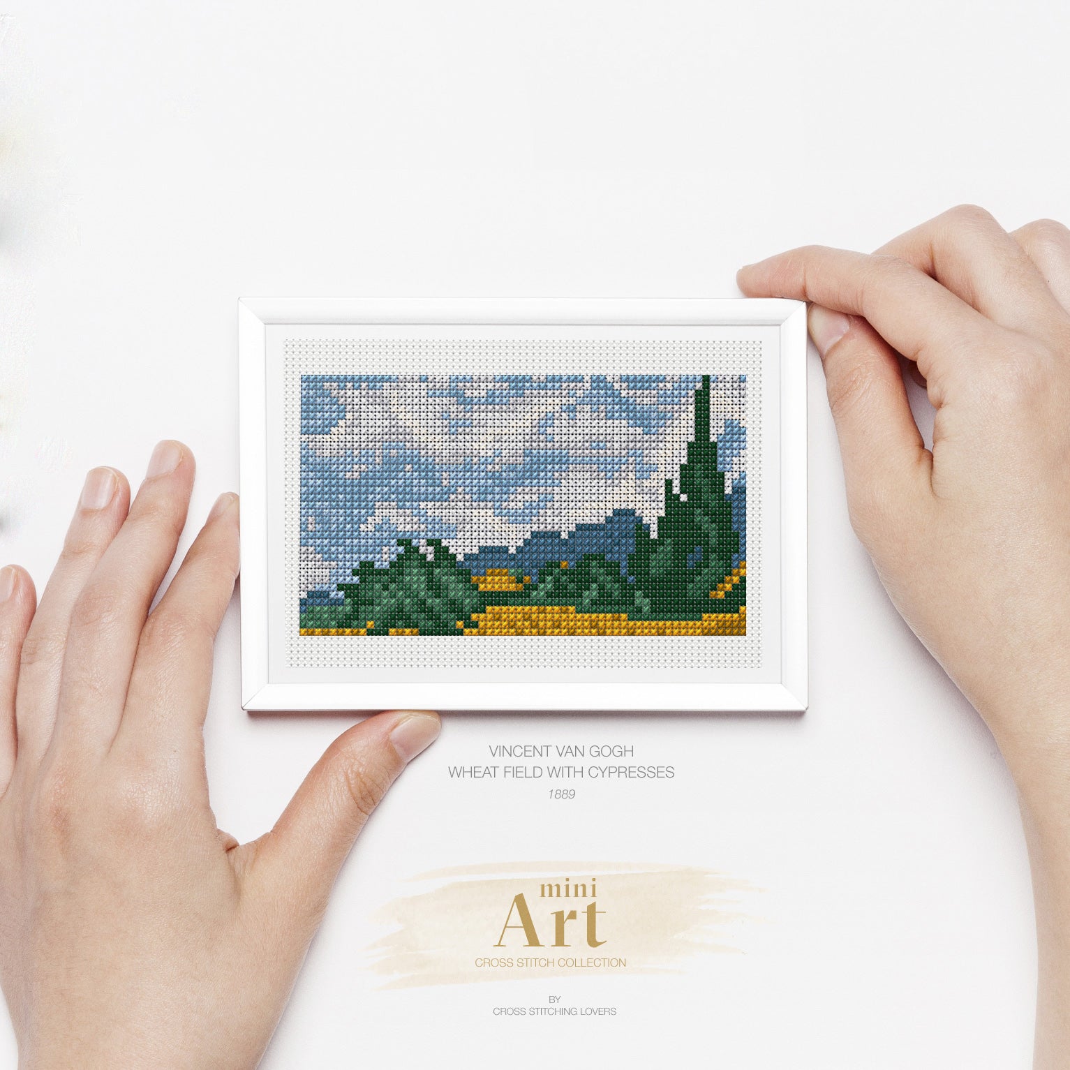 Wheat Field with Cypresses by Vincent van Gogh - Mini Cross stitch ART
