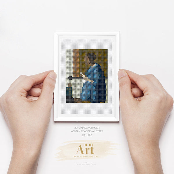 Woman Reading a Letter by Johannes Vermeer - Mini Cross stitch ART