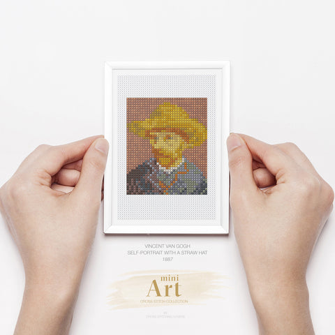 Vincent Van Gogh - "Self-Portrait with a Straw Hat" - Mini Cross stitch ART