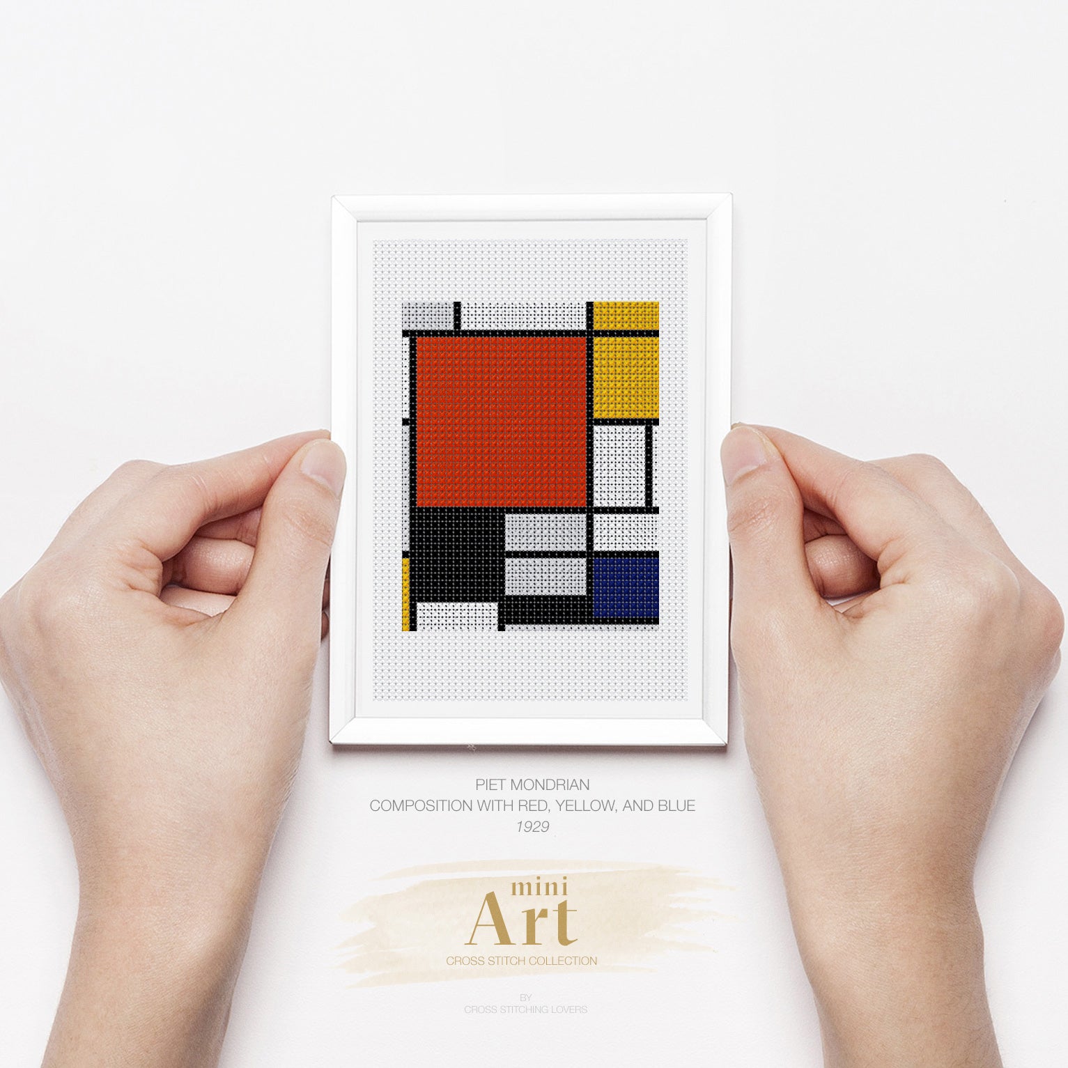 Composition with red blue and yellow - Mini Cross stitch ART