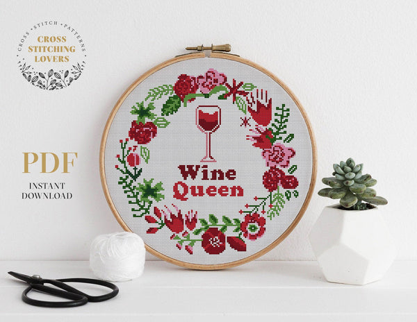 Wine Queen Cross stitch pattern