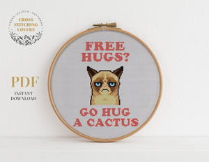 Hug a Cactus text - Cross stitch pattern