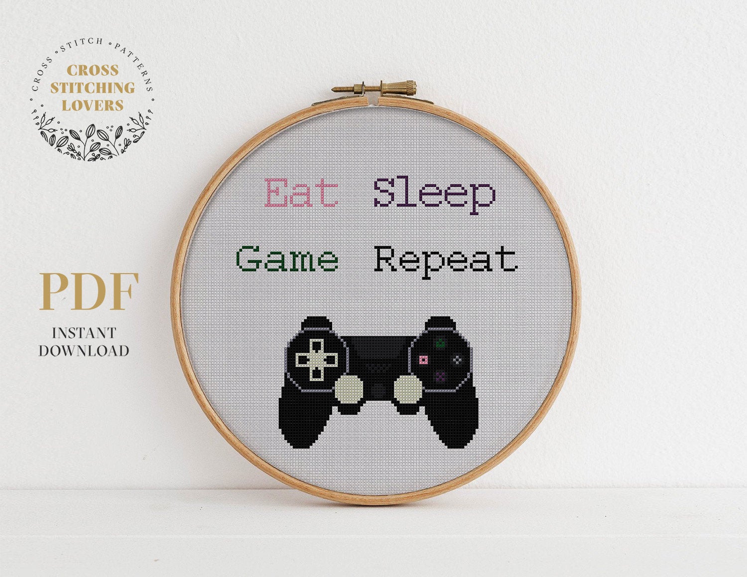Eat, sleep, game, repeat - Cross stitch pattern