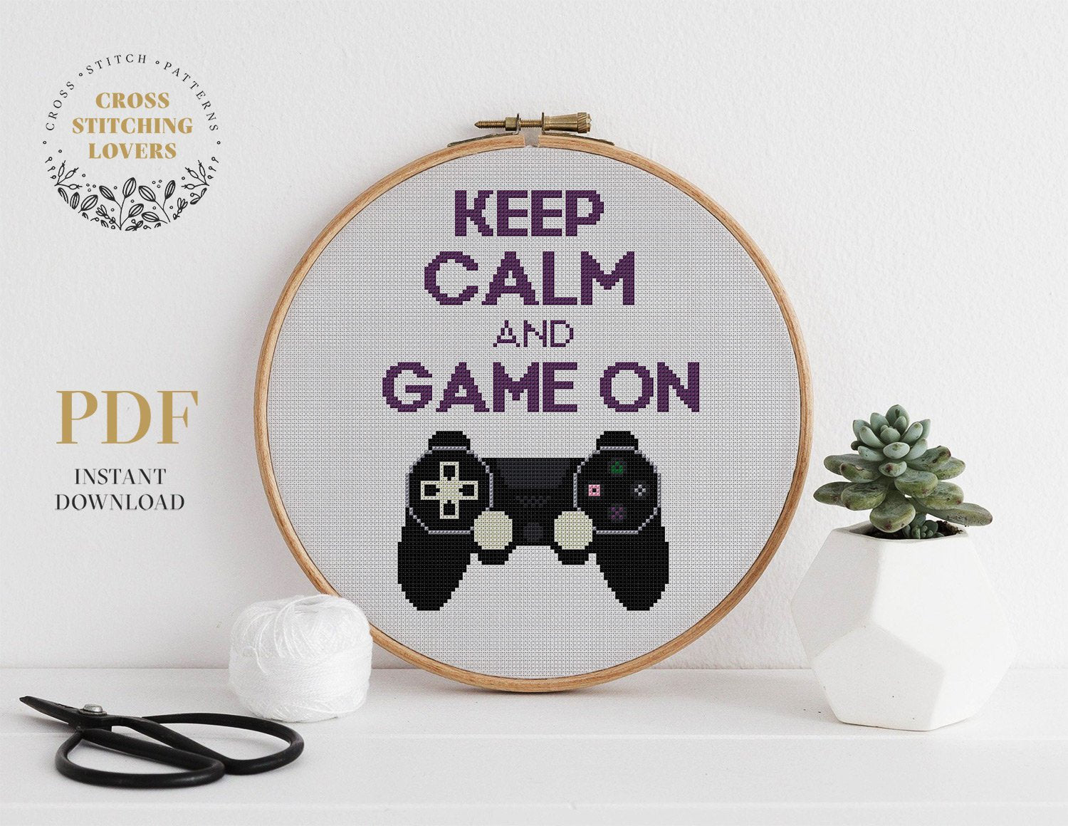 Keep Calm and Game ON - Cross stitch pattern