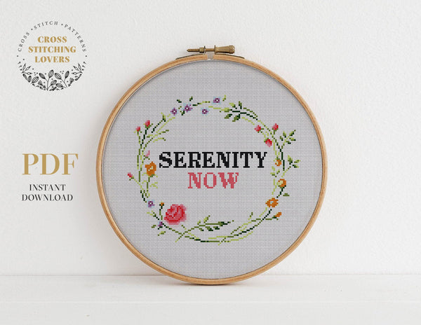 Flower wreath "Serenity Now" - Cross stitch pattern