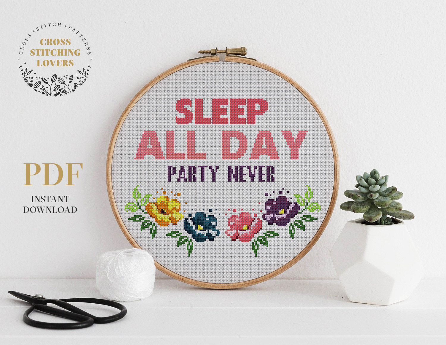 Sleep all day party never - Cross stitch pattern