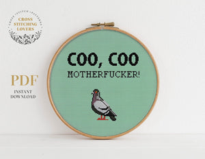 Pigeon funny text - Cross stitch pattern