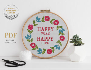 Happy Wife Happy Life - Cross stitch pattern