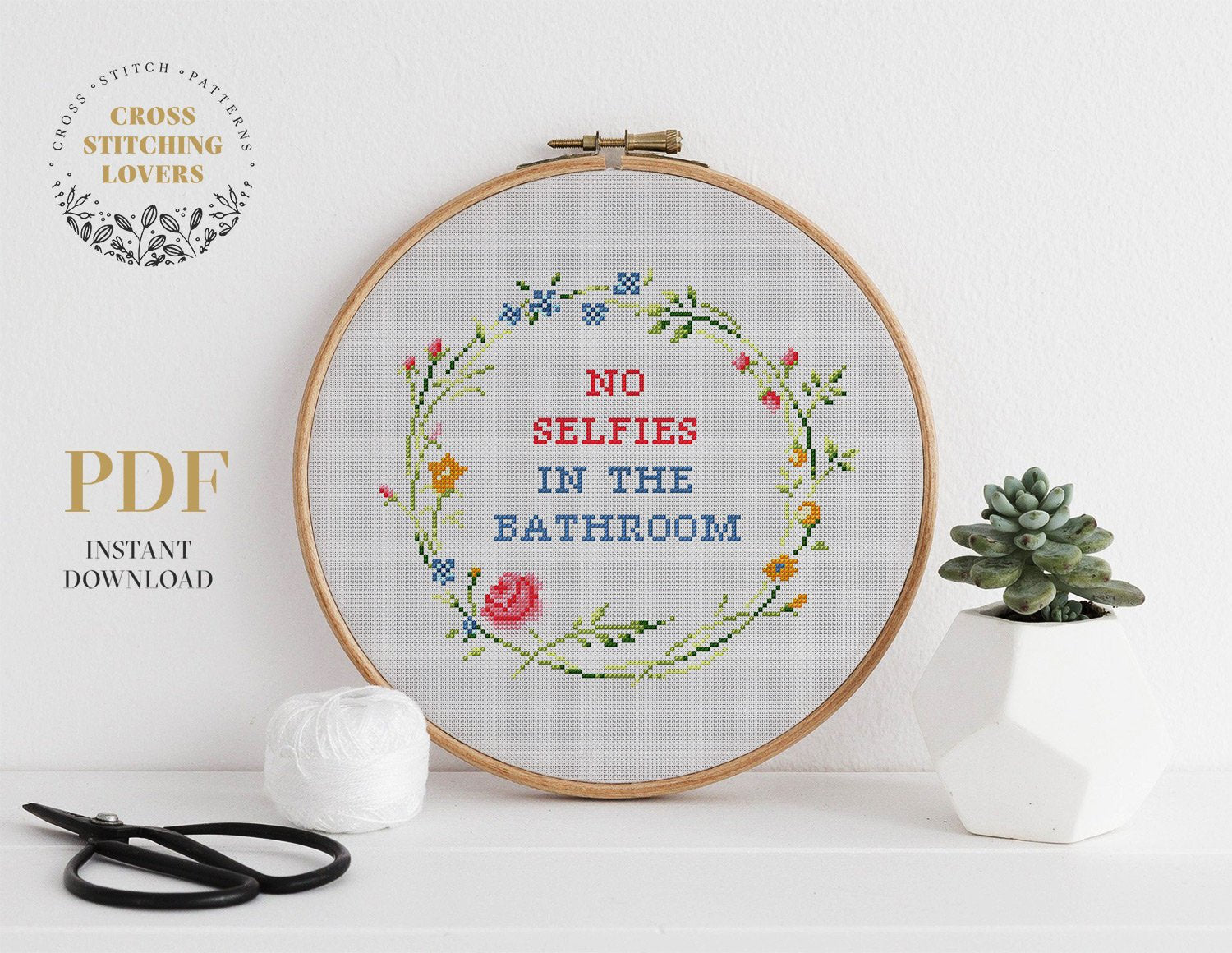 No Selfies In The Bathroom - Cross stitch pattern