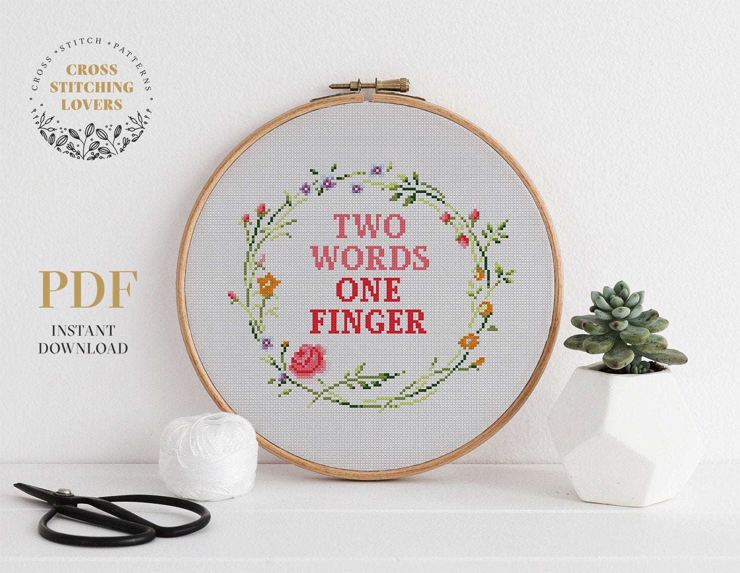 two words one finger - Cross stitch pattern