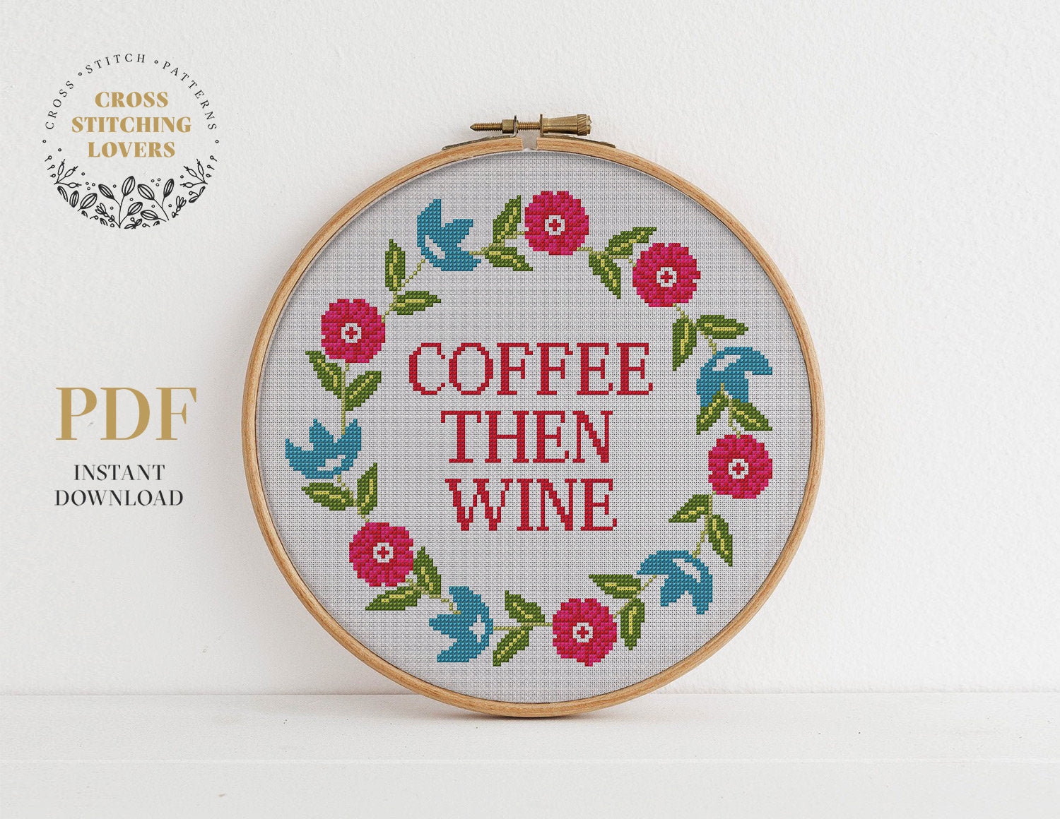 Funny "Coffee than wine" - Cross stitch pattern