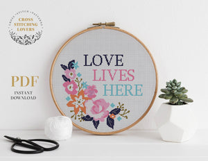 Love Lives Here - Cross stitch pattern
