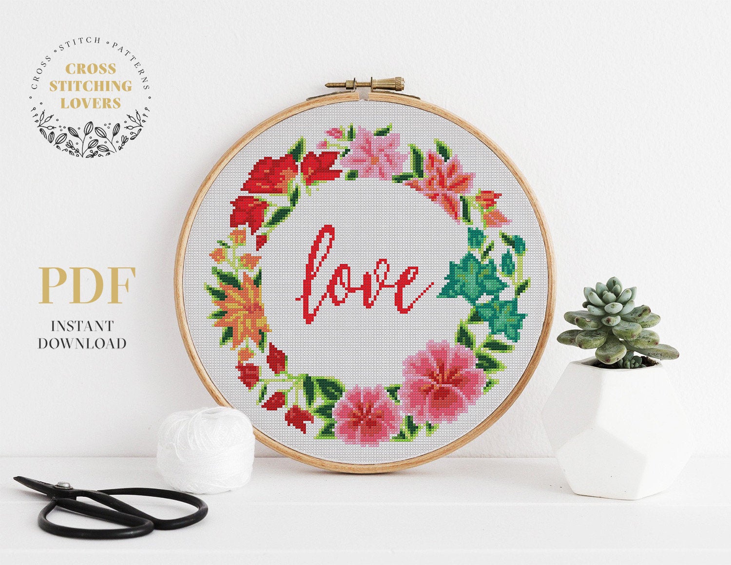 Flower wreath - Cross stitch pattern