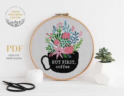 Coffee first - Cross stitch pattern
