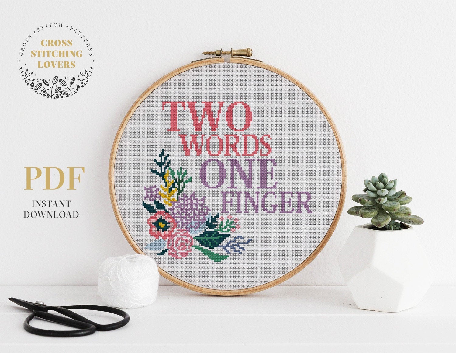 Two words One finger - Cross stitch pattern