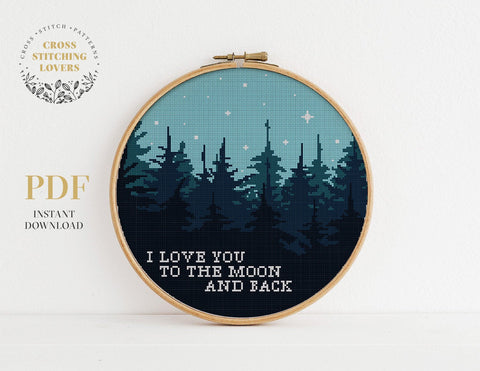 Love you to the moon and back - Cross stitch pattern