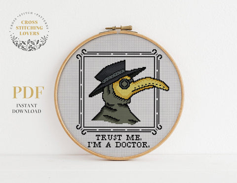 Trust Me I'm a Doctor cross stitch pattern, Plague doctor counted cross stitch, Wash your hands, home decor, Instant download PDF chart