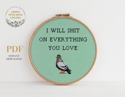 Pigeon funny text - Cross stitch pattern