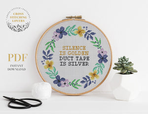 Silence is gold -  Funny Cross stitch pattern