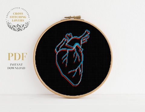 3D effect Heart - Cross stitch pattern