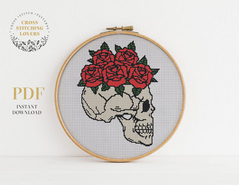 Red roses skull - Cross stitch pattern