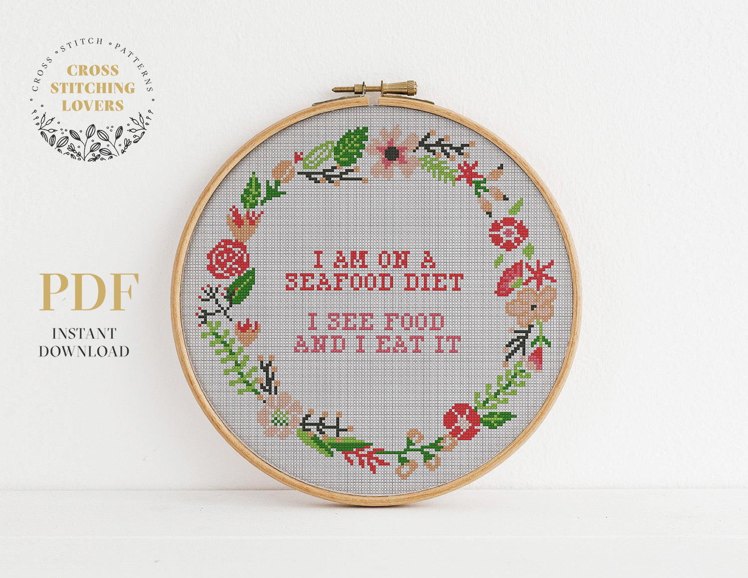 I AM ON A SEAFOOD DIET I SEE FOOD AND I EAT IT - Cross stitch pattern