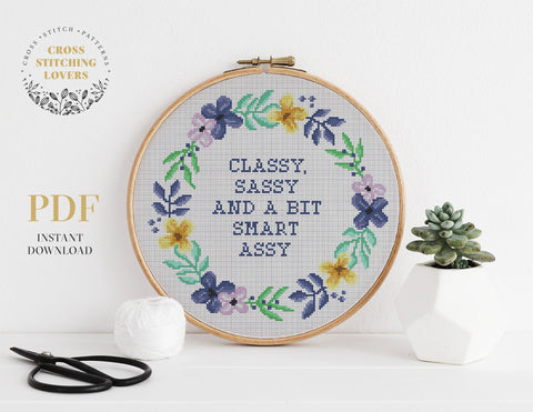 Classy Sassy and a bit smart assy-  Funny Cross stitch pattern