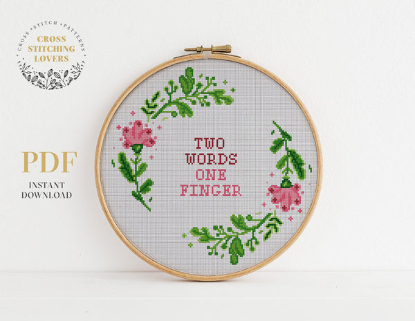 Two Words One Finger -  Funny Cross stitch pattern