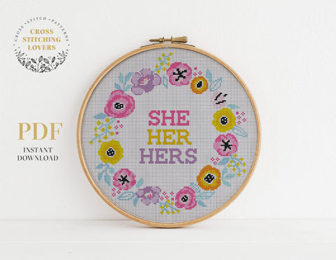 Pronoun cross stitch pattern - Cross stitch pattern