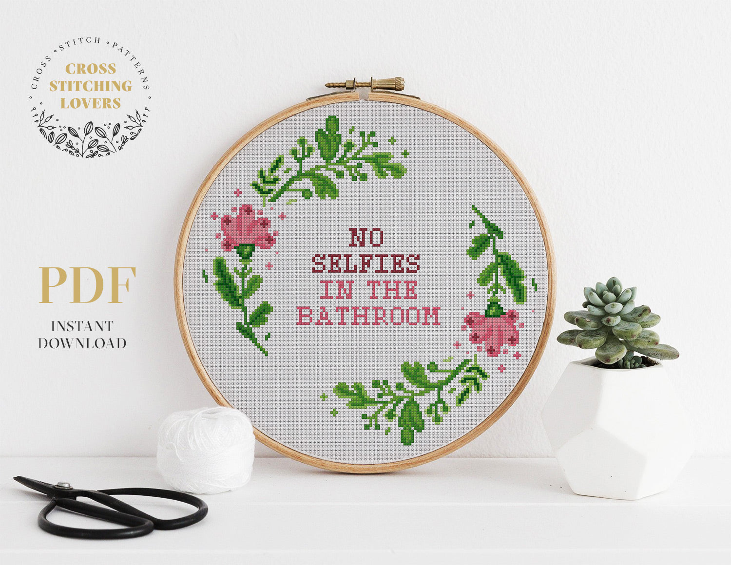 No Selfies In the Bathroom -  Funny Cross stitch pattern