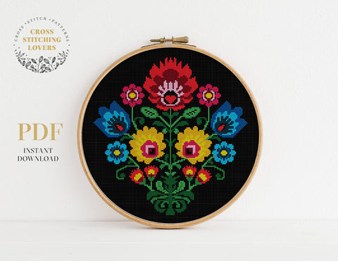 Folk Flowers - Cross stitch pattern