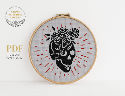 Skull with flowers - Cross stitch pattern