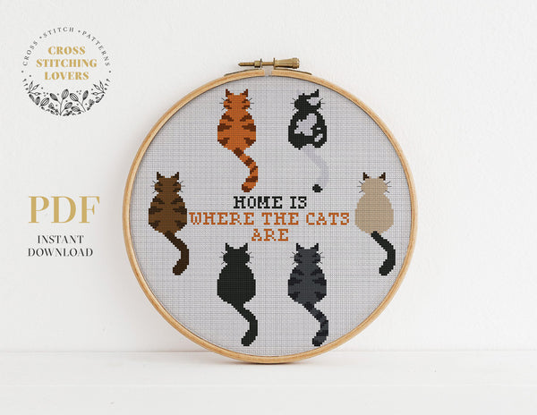 Home is where the cats are - Funny Cross stitch pattern