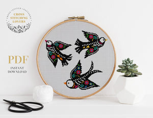 Birds skeleton - Cross stitch pattern